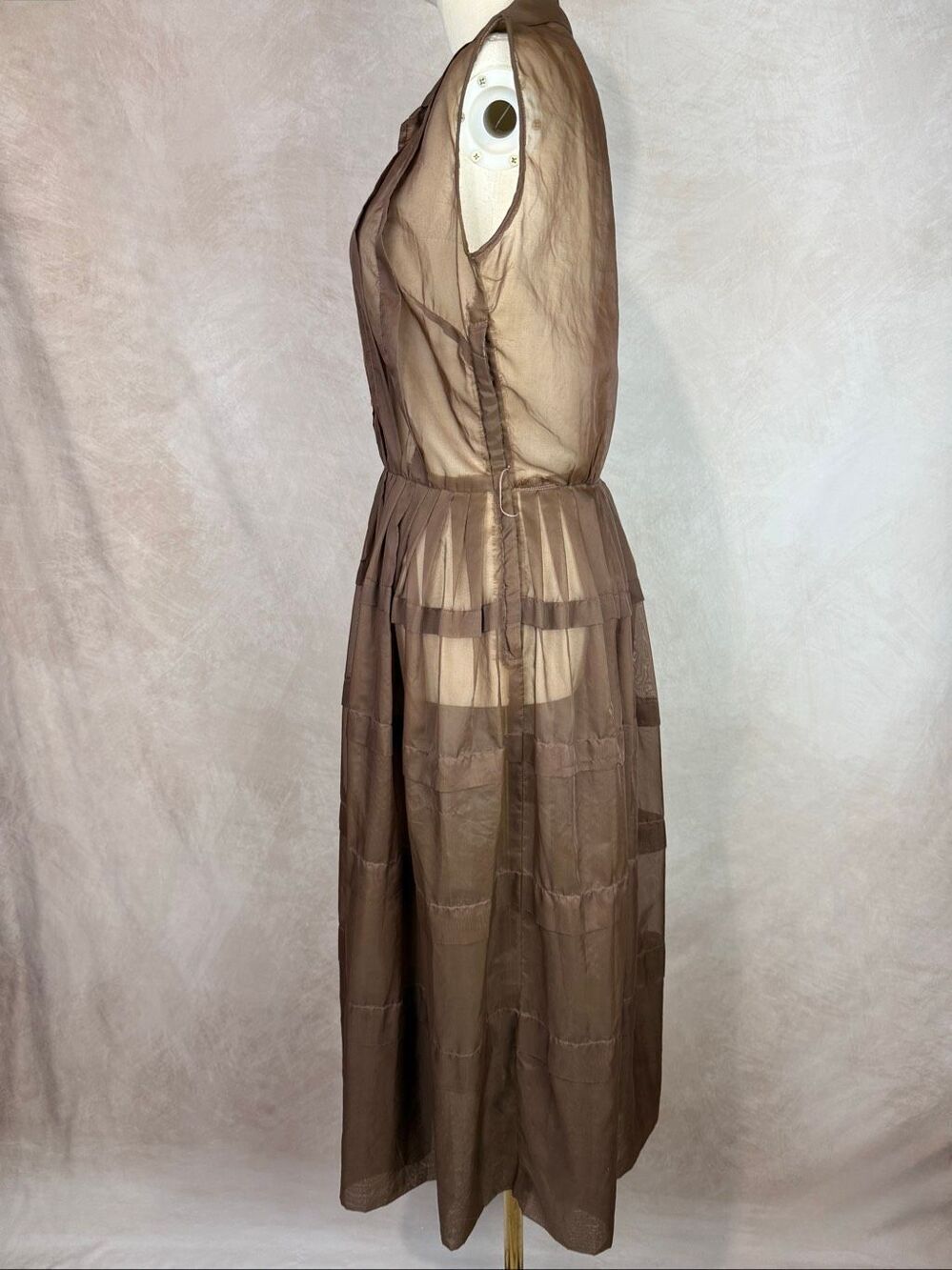 Vintage 1950s Sheer Brown Organza Shirtwaist Dress Full Skirt Sz S/M READ - Picture 2 of 13